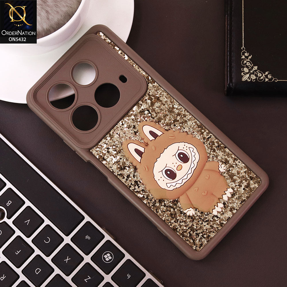 Infinix Note 40 Cover - Brown - Cute 3D Cartoon Soft Glitter Case