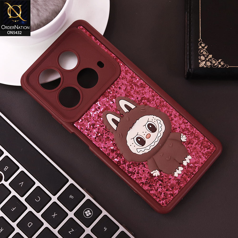 Infinix Note 40 Cover - Maroon - Cute 3D Cartoon Soft Glitter Case