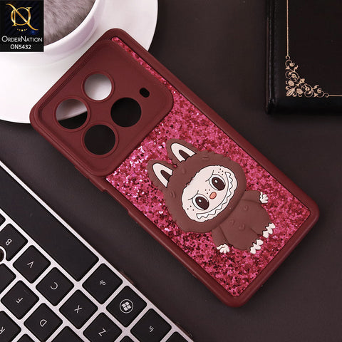 Infinix Note 40 Cover - Maroon - Cute 3D Cartoon Soft Glitter Case