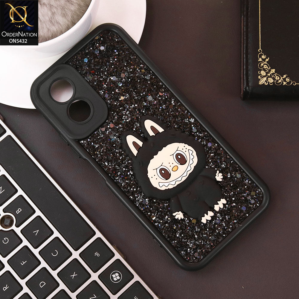 Oppo A38 Cover - Black - Cute 3D Cartoon Soft Glitter Case
