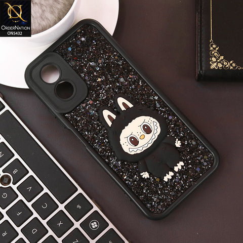Oppo A38 Cover - Black - Cute 3D Cartoon Soft Glitter Case