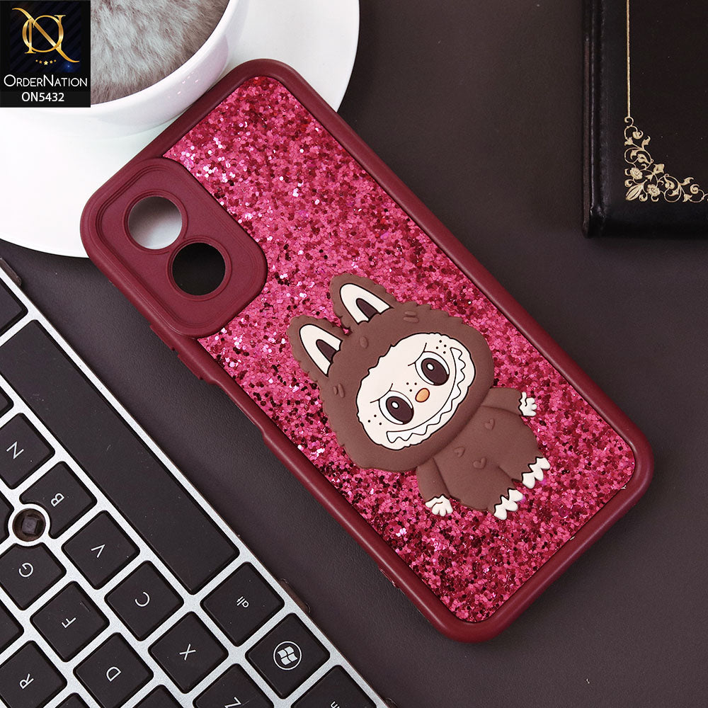 Oppo A18 Cover - Maroon - Cute 3D Cartoon Soft Glitter Case