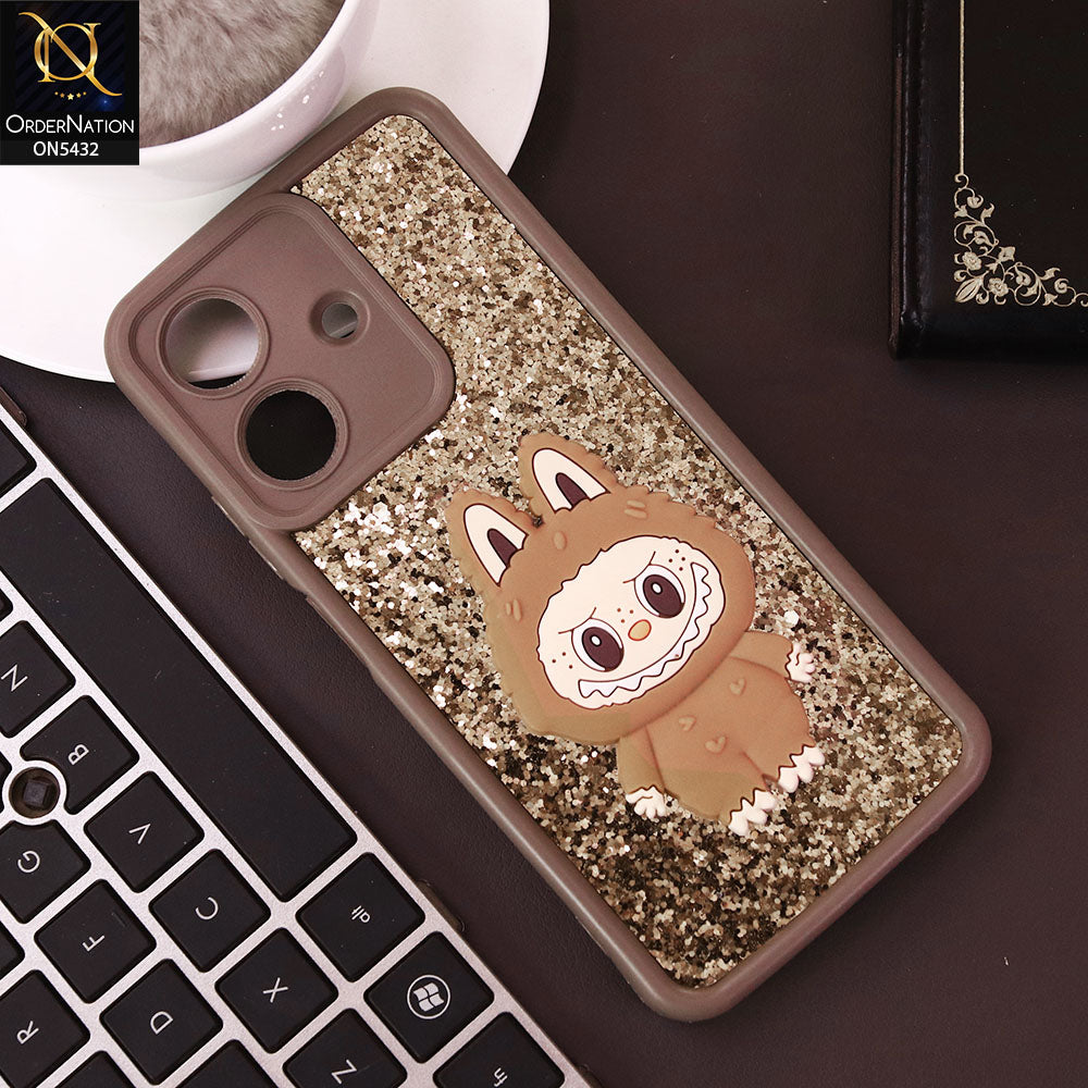 Realme Note 60x Cover - Brown - Cute 3D Cartoon Soft Glitter Case