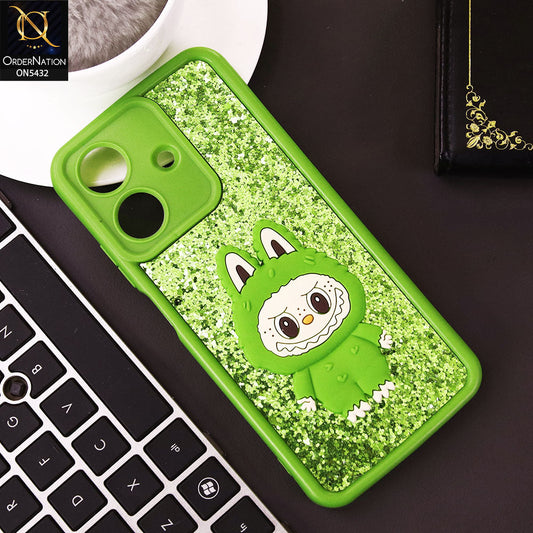 Realme Note 60 Cover - Light Green - Cute 3D Cartoon Soft Glitter Case