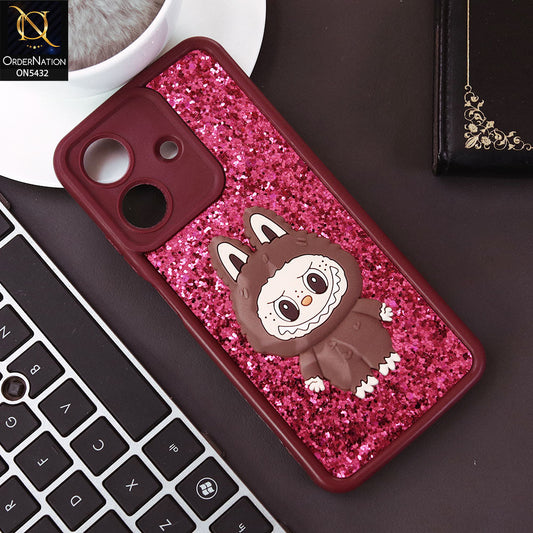 Realme Note 60 Cover - Maroon - Cute 3D Cartoon Soft Glitter Case