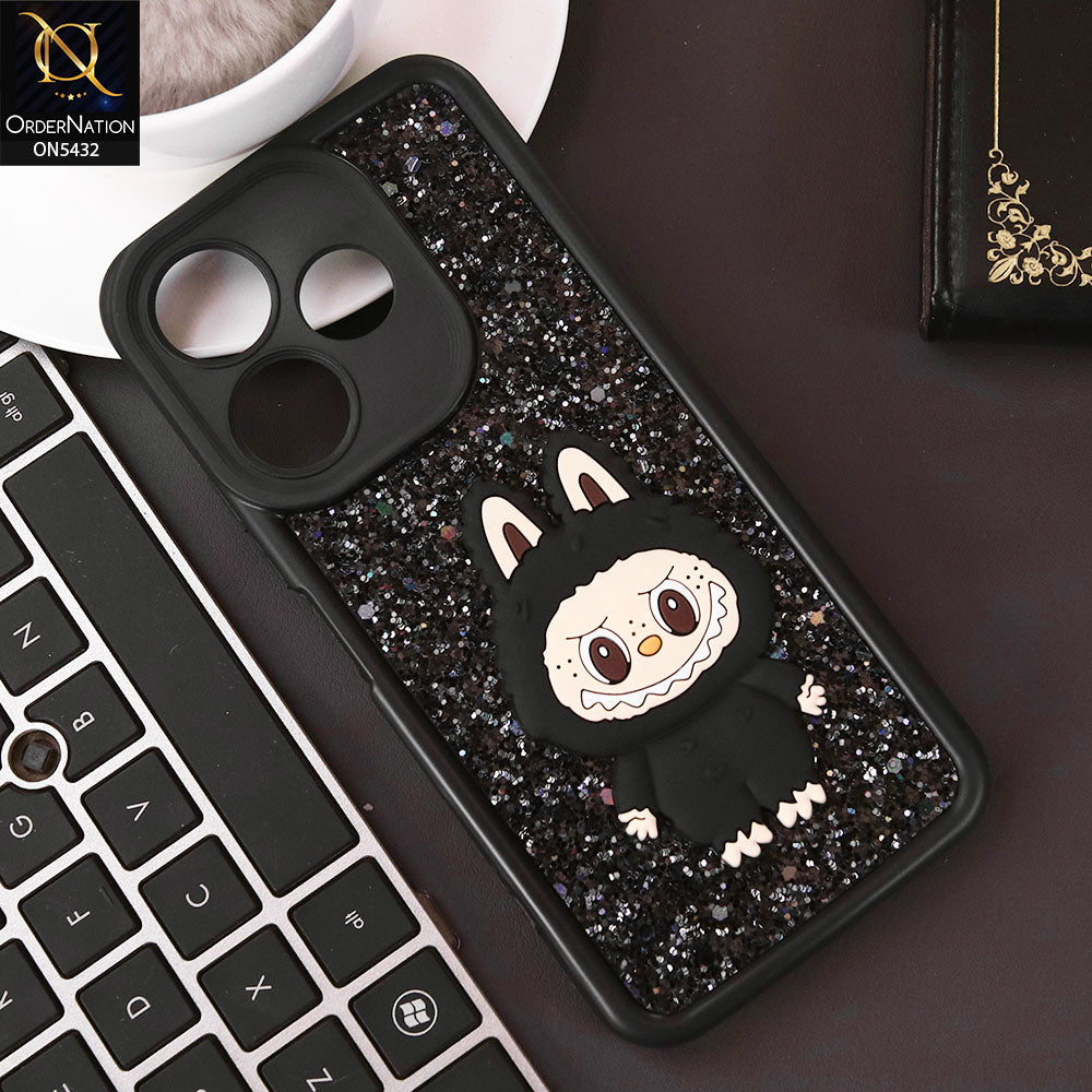Xiaomi Redmi 13 Cover - Black - Cute 3D Cartoon Soft Glitter Case