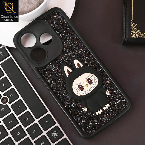 Xiaomi Redmi 13 Cover - Black - Cute 3D Cartoon Soft Glitter Case