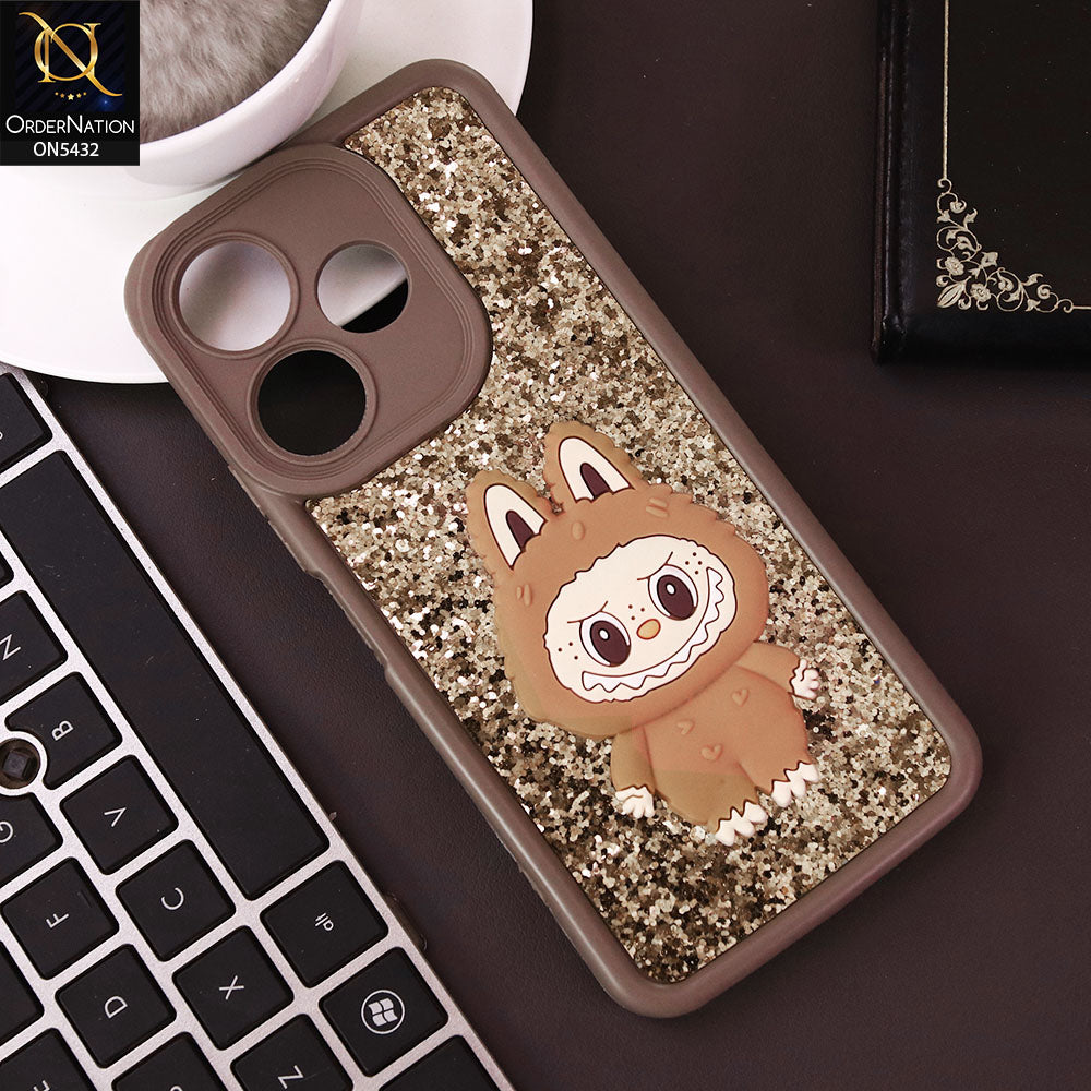Xiaomi Redmi 13 Cover - Brown - Cute 3D Cartoon Soft Glitter Case