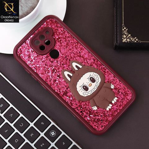 Xiaomi Redmi Note 9 Cover - Maroon - Cute 3D Cartoon Soft Glitter Case