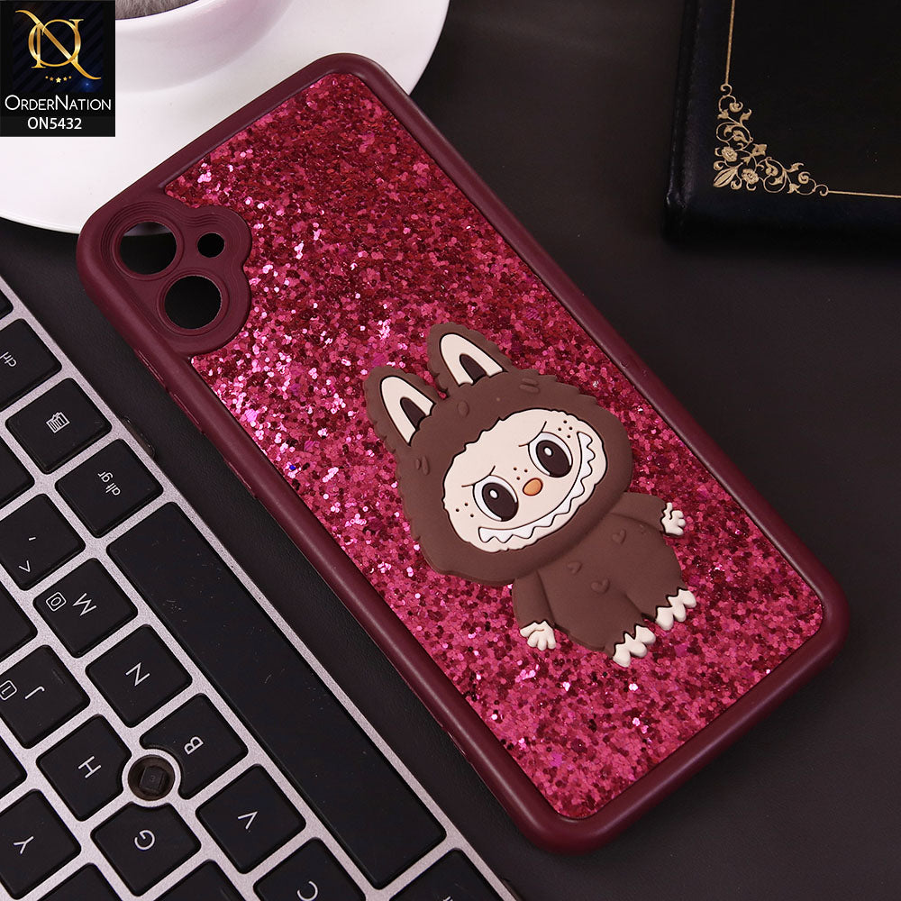 Samsung Galaxy A05 Cover - Maroon - Cute 3D Cartoon Soft Glitter Case