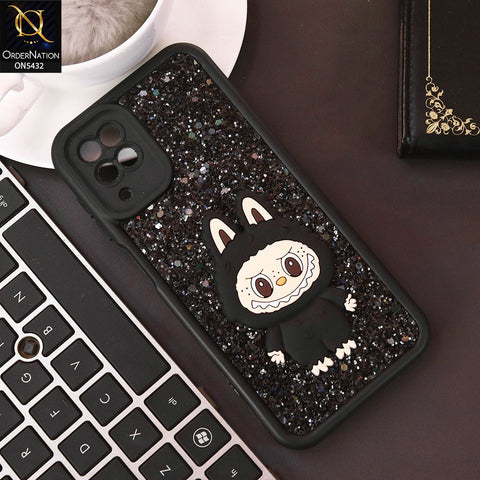 Samsung Galaxy A12 Cover - Black - Cute 3D Cartoon Soft Glitter Case