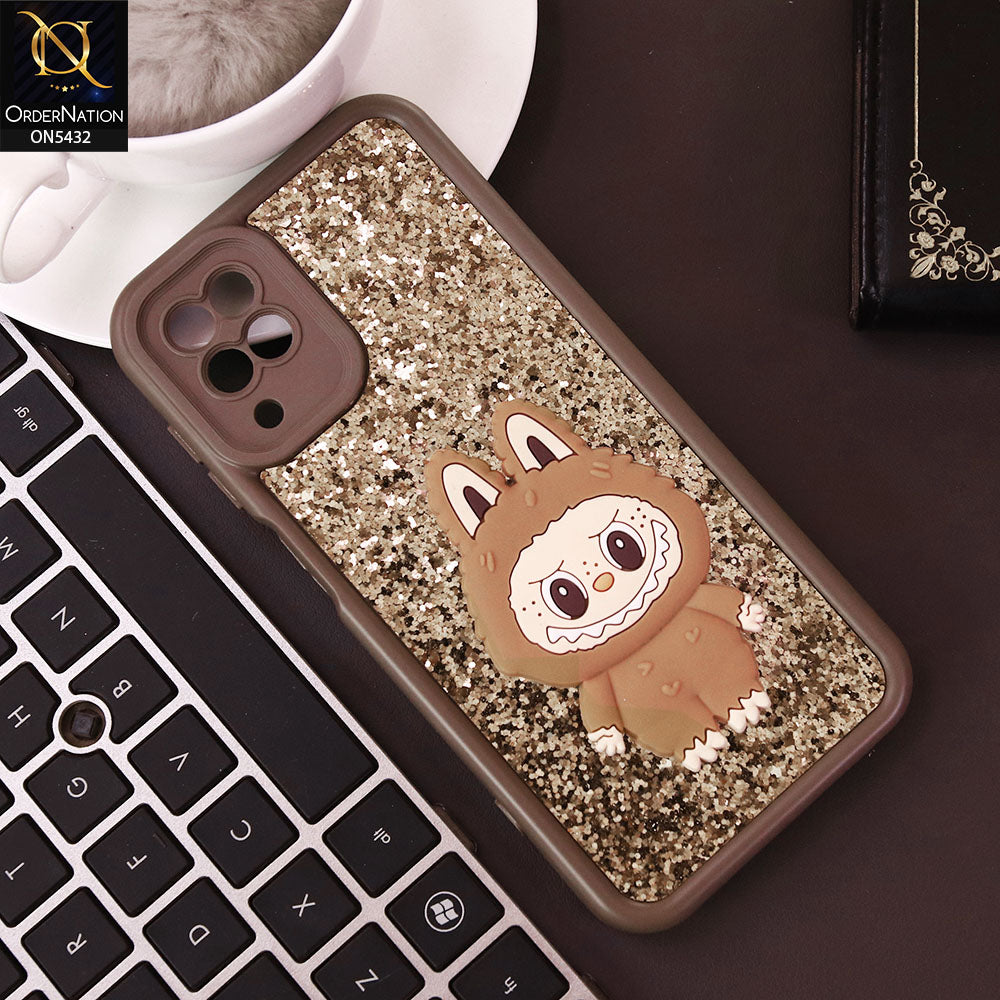 Samsung Galaxy A12 Cover - Brown - Cute 3D Cartoon Soft Glitter Case