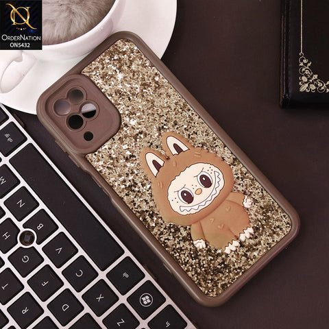 Samsung Galaxy A12 Nacho  Cover - Brown - Cute 3D Cartoon Soft Glitter Case