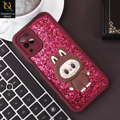Samsung Galaxy A12 Nacho  Cover - Maroon - Cute 3D Cartoon Soft Glitter Case