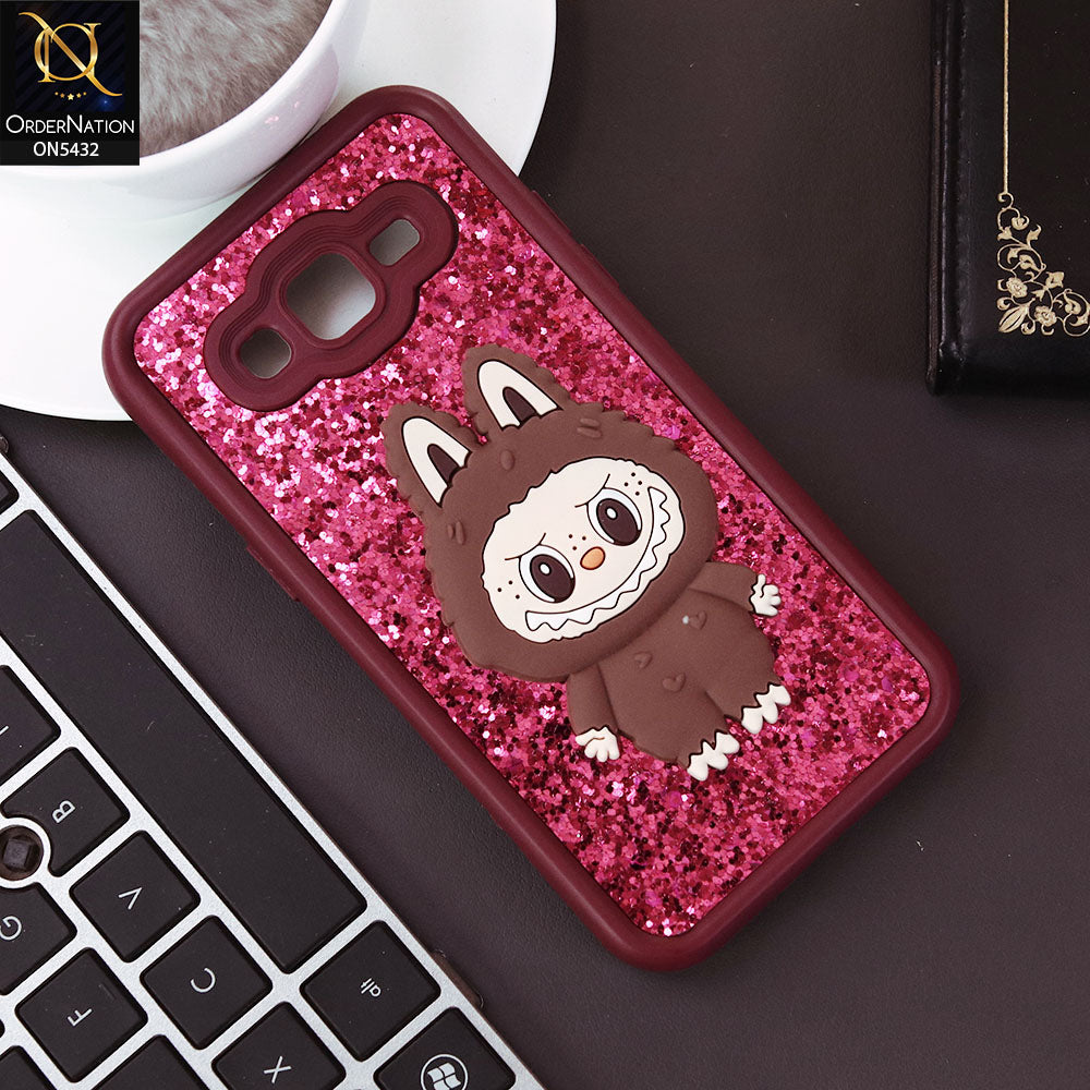 Samsung Galaxy Grand Prime Cover - Maroon - Cute 3D Cartoon Soft Glitter Case