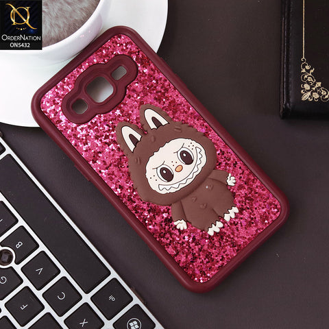 Samsung Galaxy Grand Prime Cover - Maroon - Cute 3D Cartoon Soft Glitter Case