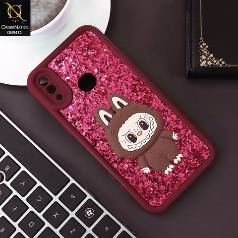 Samsung Galaxy A10s Cover - Maroon - Cute 3D Cartoon Soft Glitter Case