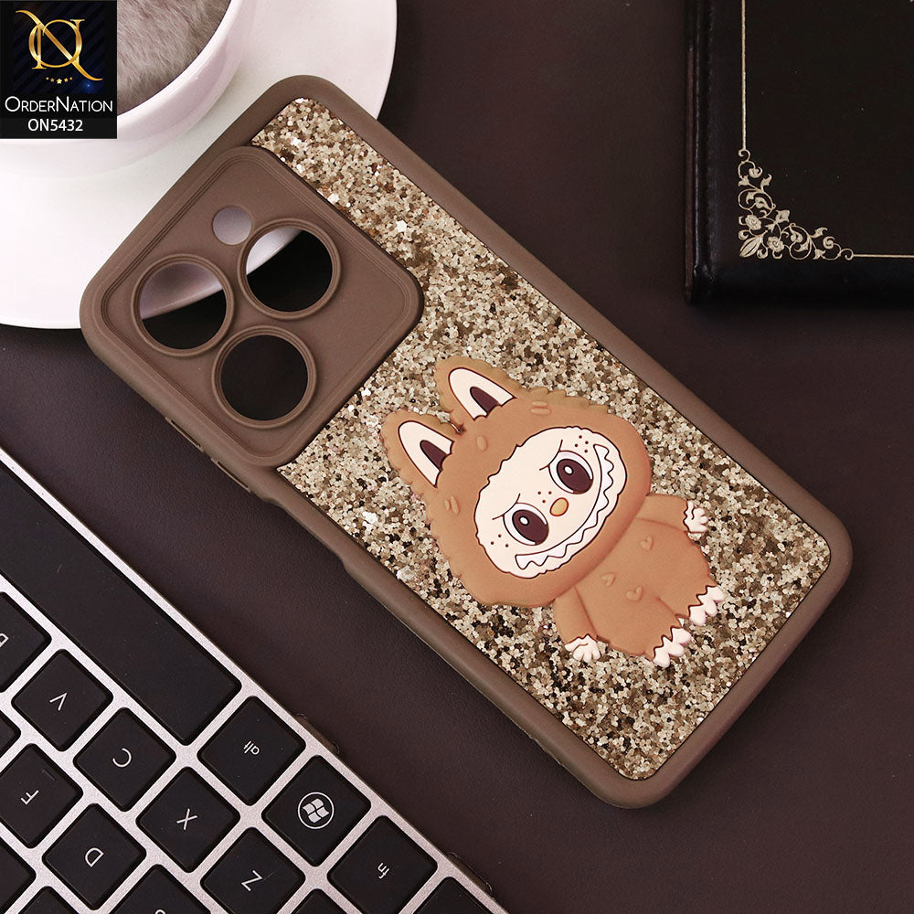 Itel P55 4G Cover - Brown - Cute 3D Cartoon Soft Glitter Case