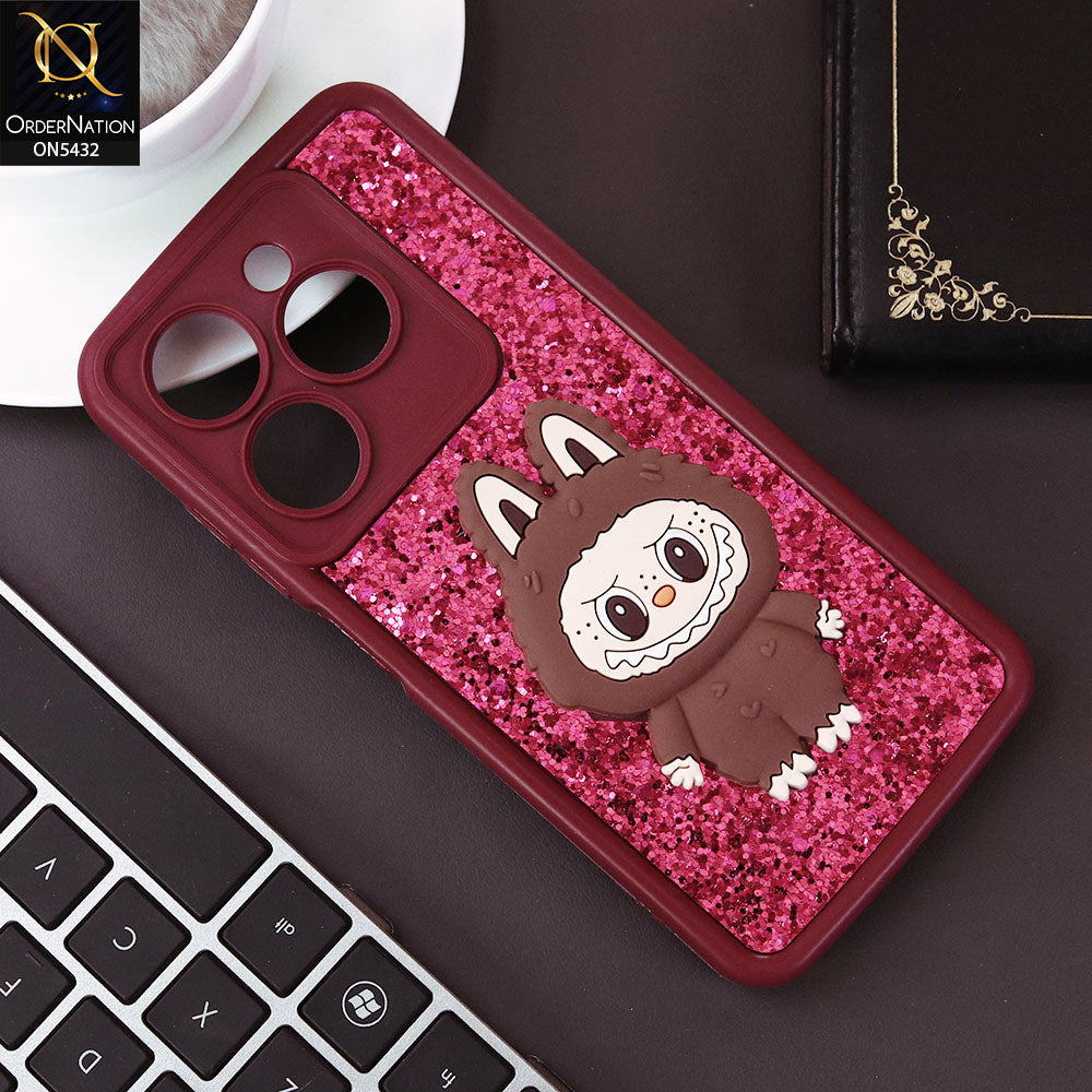 Tecno Pop 8 Cover - Maroon - Cute 3D Cartoon Soft Glitter Case