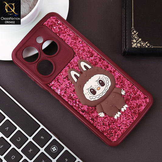 Infinix Smart 8 Cover - Maroon - Cute 3D Cartoon Soft Glitter Case