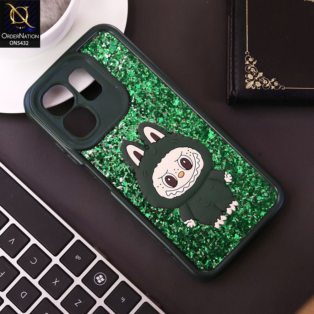 Infinix Smart 9 HD Cover - Dark Green - Cute 3D Cartoon Soft Glitter Case