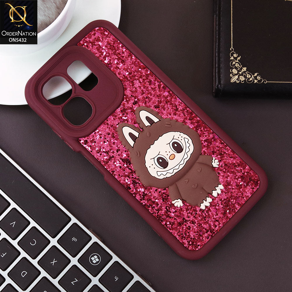 Infinix Hot 50i Cover - Maroon - Cute 3D Cartoon Soft Glitter Case