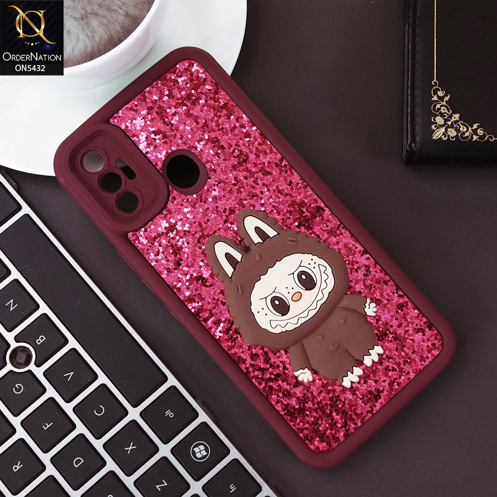 Tecno Spark 7 Cover - Maroon - Cute 3D Cartoon Soft Glitter Case