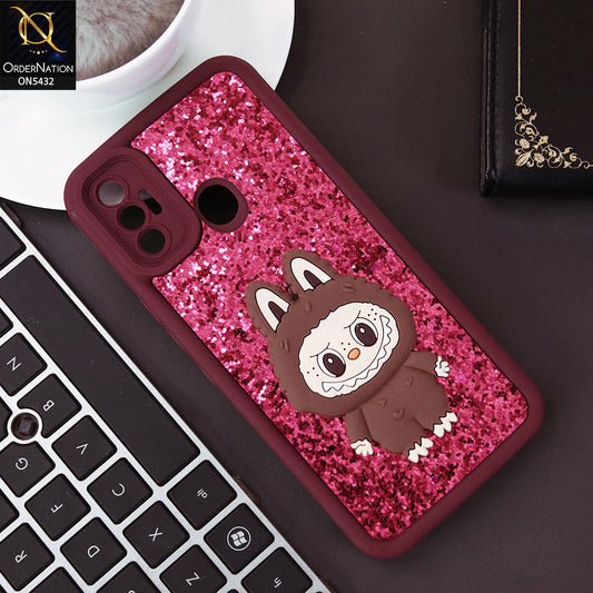 Tecno Spark 7 Cover - Maroon - Cute 3D Cartoon Soft Glitter Case