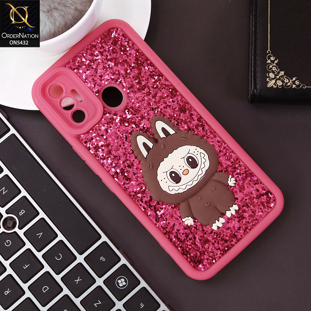 Tecno Spark 7 Cover - Pnk Design1 - Cute 3D Cartoon Soft Glitter Case