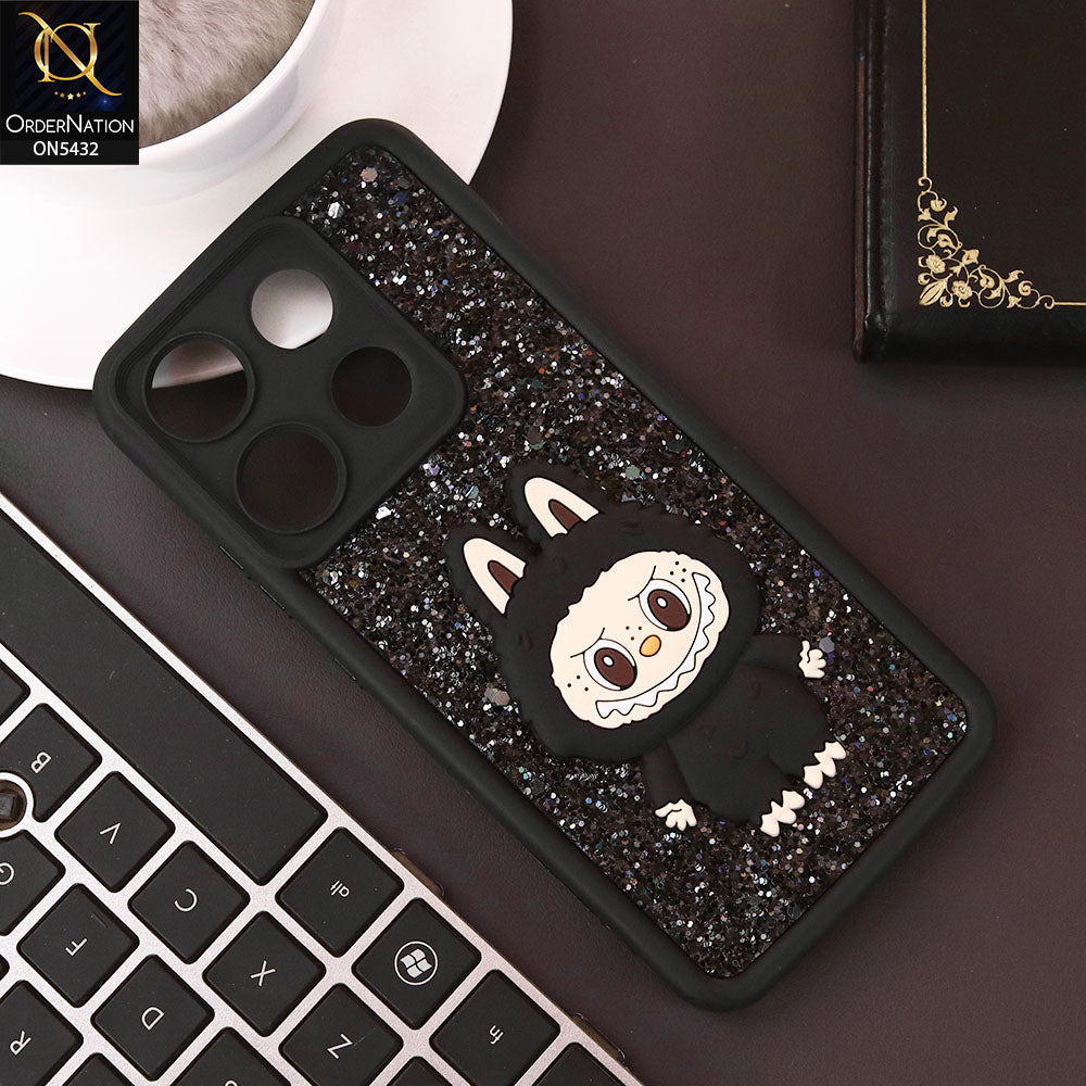 Infinix Smart 7 Plus Cover - Black - Cute 3D Cartoon Soft Glitter Case