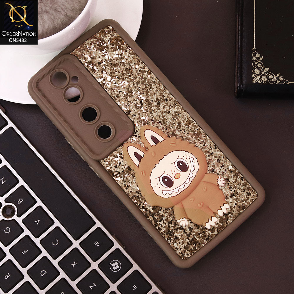 Vivo V40 Cover - Brown - Cute 3D Cartoon Soft Glitter Case