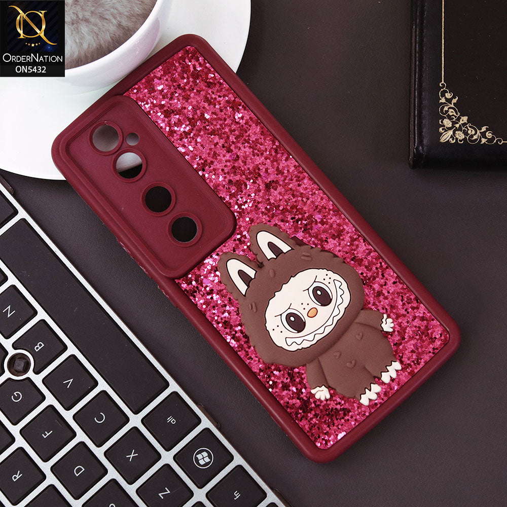 Vivo V40 Pro Cover - Maroon - Cute 3D Cartoon Soft Glitter Case