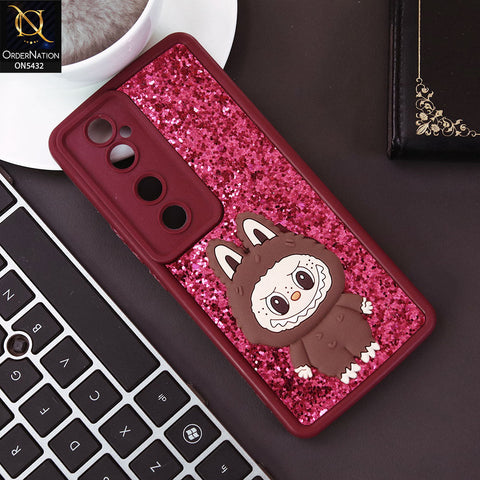 Vivo V40 Pro Cover - Maroon - Cute 3D Cartoon Soft Glitter Case