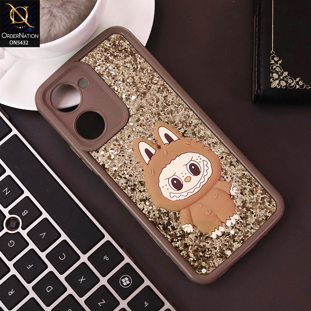 Vivo Y03t Cover - Brown - Cute 3D Cartoon Soft Glitter Case