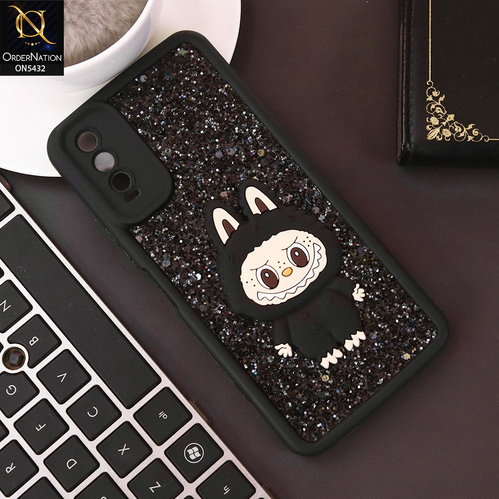 Vivo Y20 Cover - Black - Cute 3D Cartoon Soft Glitter Case
