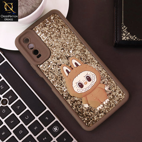 Vivo Y20 Cover - Brown - Cute 3D Cartoon Soft Glitter Case