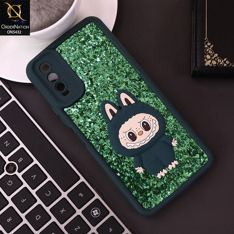 Vivo Y11s Cover - Dark Green - Cute 3D Cartoon Soft Glitter Case