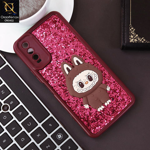 Vivo Y12a Cover - Maroon - Cute 3D Cartoon Soft Glitter Case
