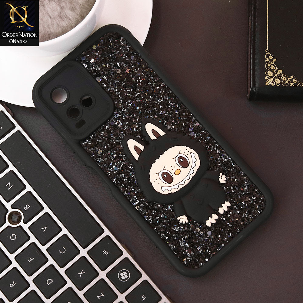 Vivo Y21a Cover - Black - Cute 3D Cartoon Soft Glitter Case