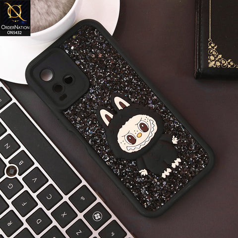 Vivo Y21s Cover - Black - Cute 3D Cartoon Soft Glitter Case
