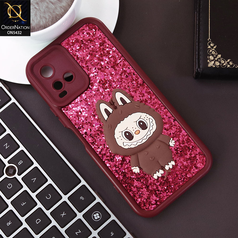 Vivo Y21 Cover - Maroon - Cute 3D Cartoon Soft Glitter Case
