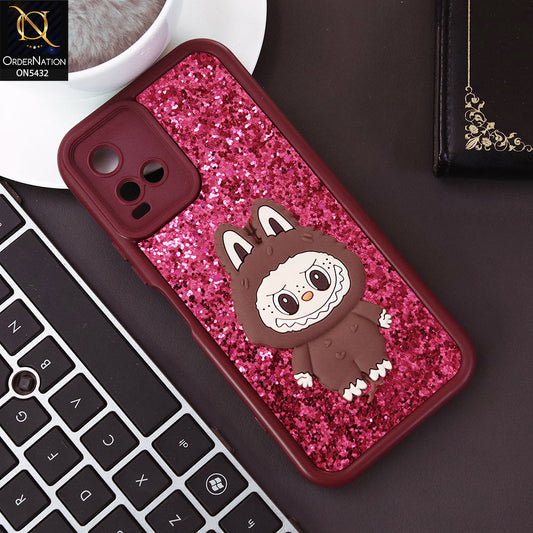Vivo Y21 Cover - Maroon - Cute 3D Cartoon Soft Glitter Case