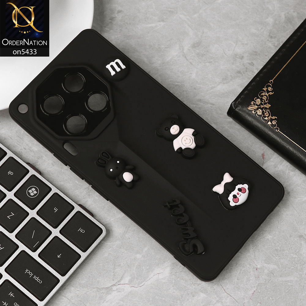 Tecno Camon 30 Cover - Black - Cute 3D Cartoon Sweet Case With Camera Protection