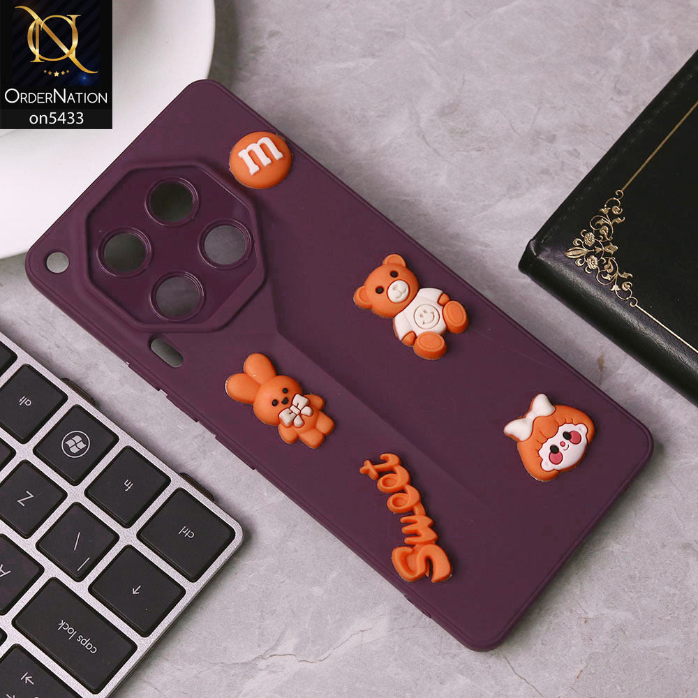Tecno Camon 30 Cover - Purple - Cute 3D Cartoon Sweet Case With Camera Protection