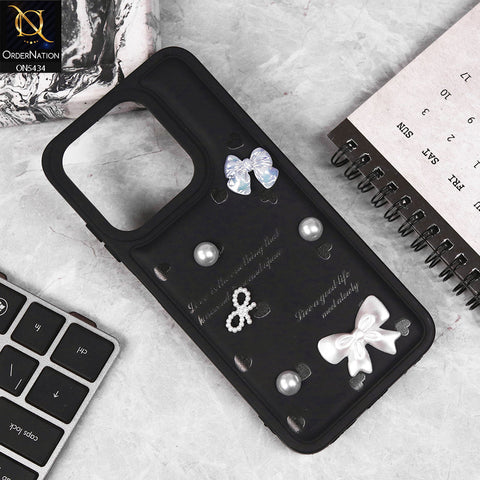 Oppo A3x 5G Cover - Black - New Soft Silicone Case With Cute 3D Pearl Bow Knots Soft Borders Case