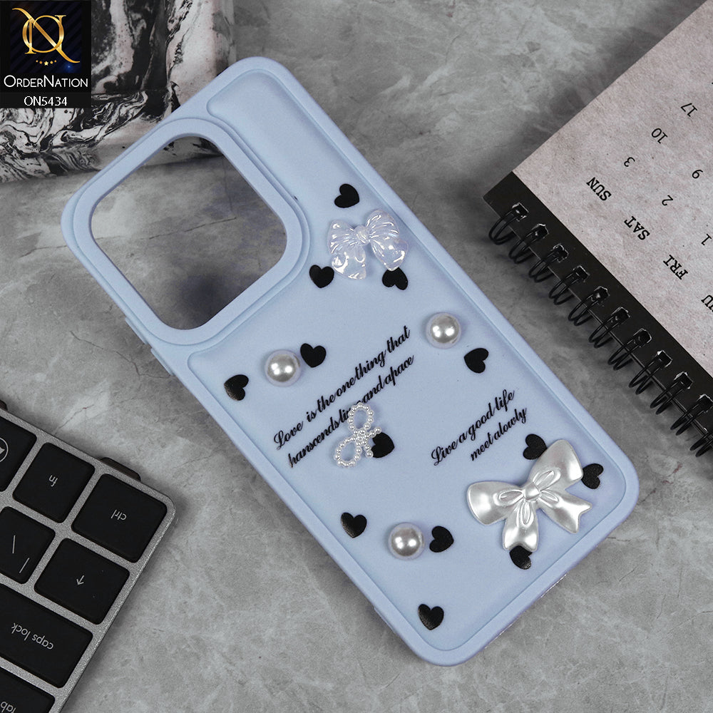 Oppo A3x 5G Cover - Blue - New Soft Silicone Case With Cute 3D Pearl Bow Knots Soft Borders Case