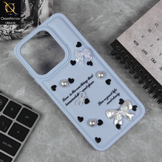 Oppo A3x 5G Cover - Blue - New Soft Silicone Case With Cute 3D Pearl Bow Knots Soft Borders Case