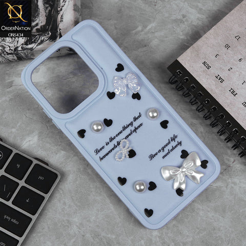 Oppo A3x 5G Cover - Blue - New Soft Silicone Case With Cute 3D Pearl Bow Knots Soft Borders Case