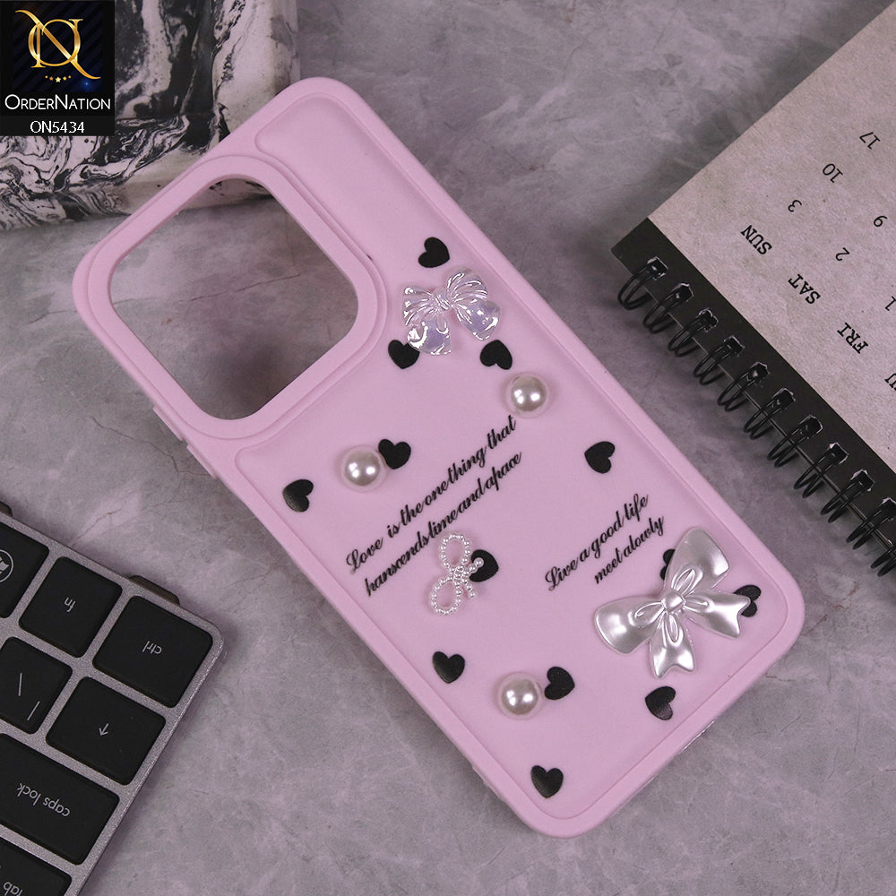 Oppo A3 4G Cover - Pink - New Soft Silicone Case With Cute 3D Pearl Bow Knots Soft Borders Case