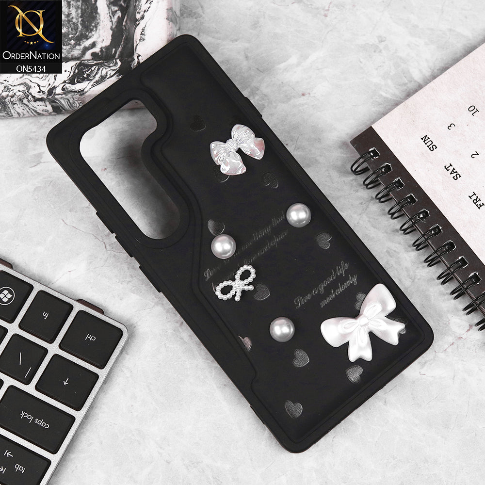 Tecno Camon 40 4G Cover - Black - New Soft Silicone Case With Cute 3D Pearl Bow Knots Soft Borders Case